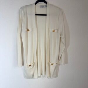 Jacobson's Cardigan Sweater Small Cream Gold Crest Button Open Front  nautical